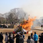 小田城跡で歴史探訪と伝統行事「どんど焼き」